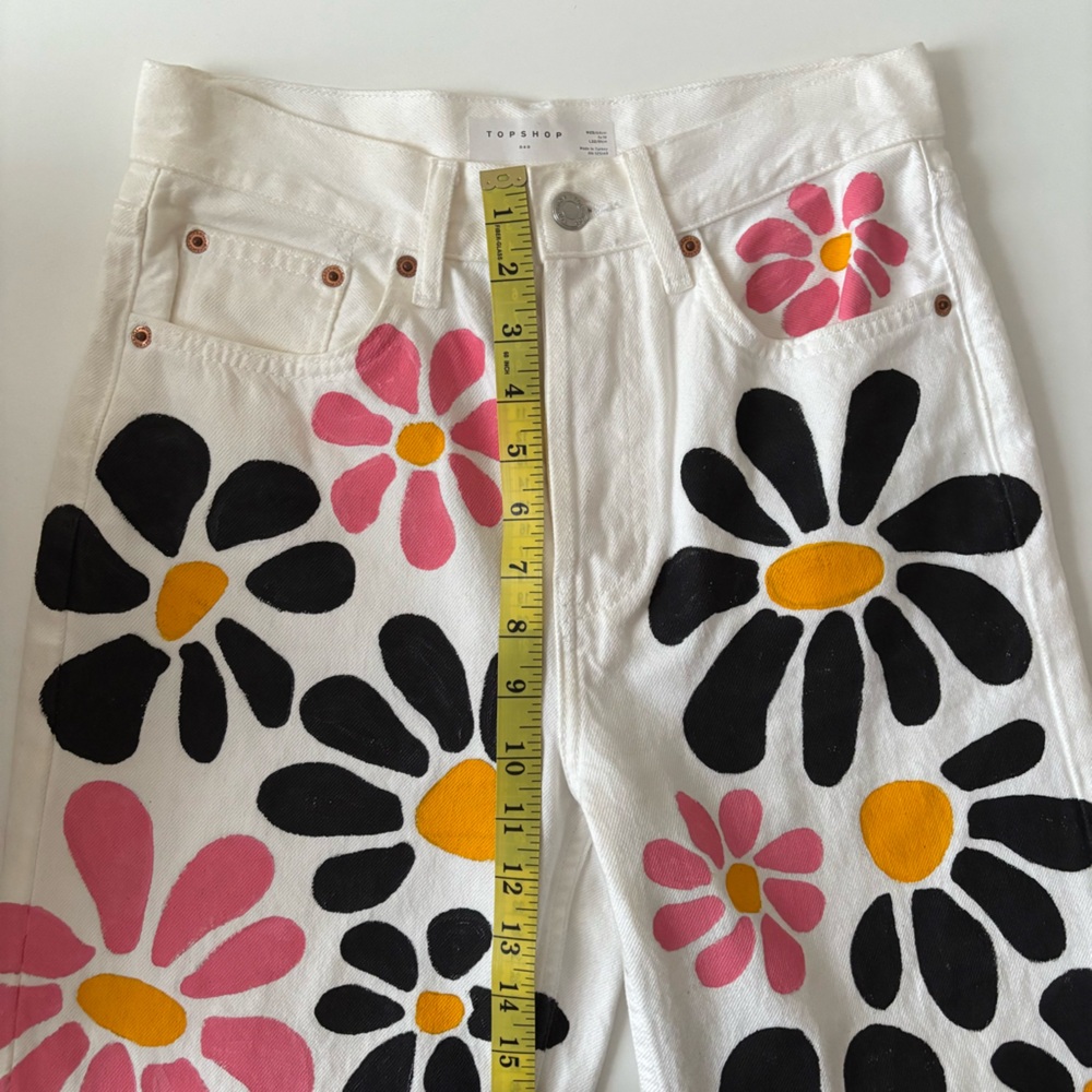Topshop White Jeans with Painted Pink and Black Floral - Picture 6 of 9